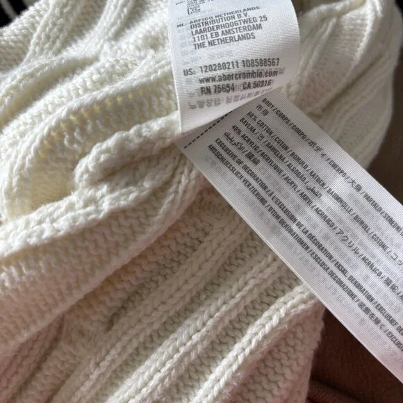 ABERCROMBIE & FITCH Cable knit Oversized Varsity Prep Sweater Women’s XL Tennis - Picture 4 of 13